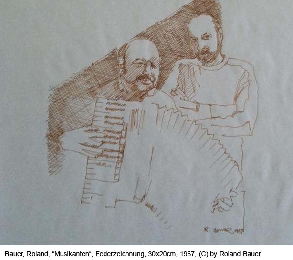 Bauer-Roland-Musikanten-Federzeichnung-auf-Papier-1967