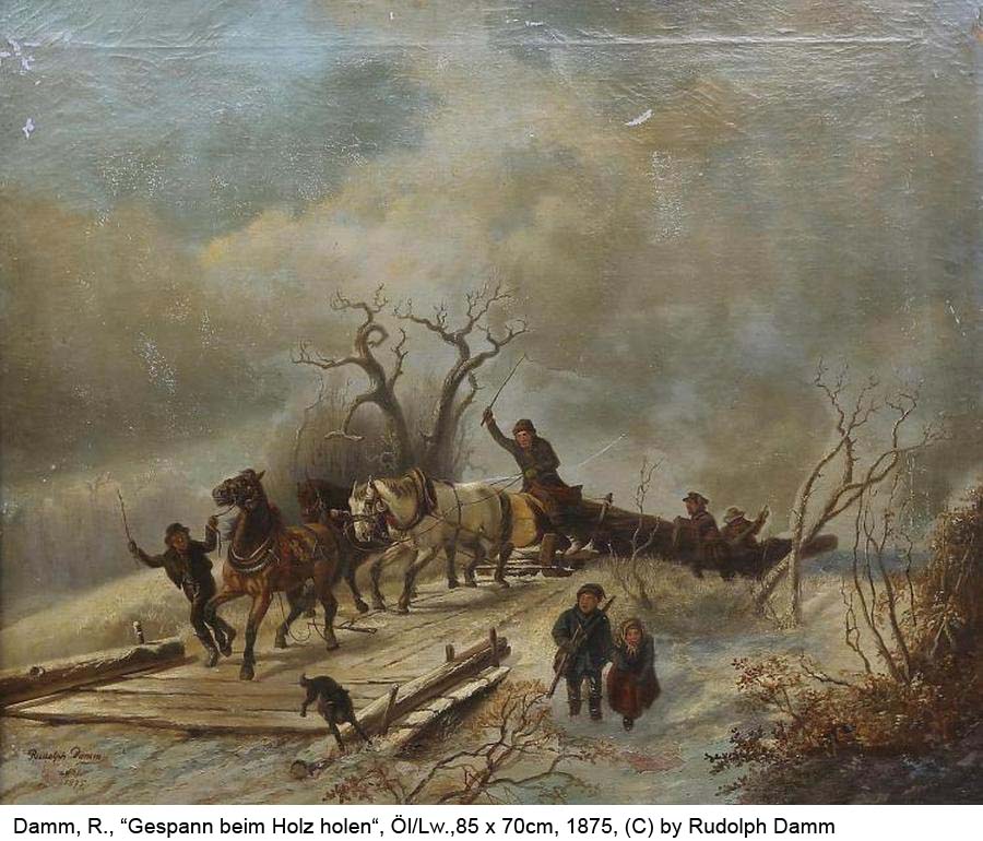 Damm-Rudolph-Gespann-beim-Holzholen-Oel-auf-Lw-85x70cm-1875